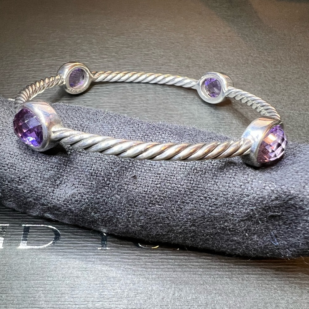 David Yurman 4 Station Amethyst 10X9 mm Oval Renaissance Bangle